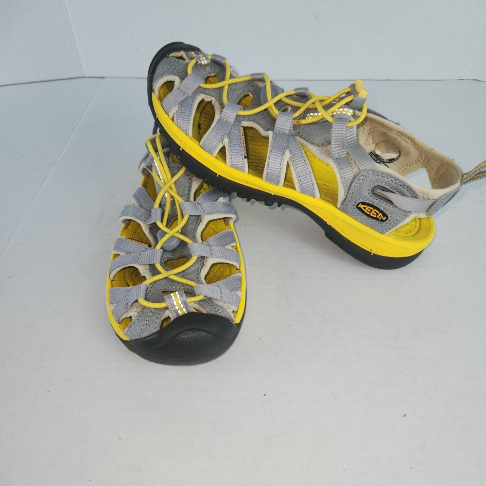 Keen Whisper Waterproof Sandals Gray Yellow Bungee Hiking Shoes Women 6 1008454